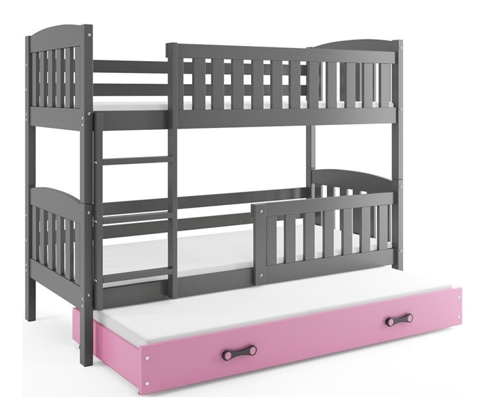 Modern Våningssäng Jacob 3 Grå/Rosa Med Madrasser För Barn