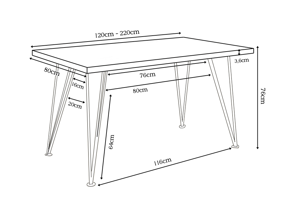 ROSE bord 120-220cm