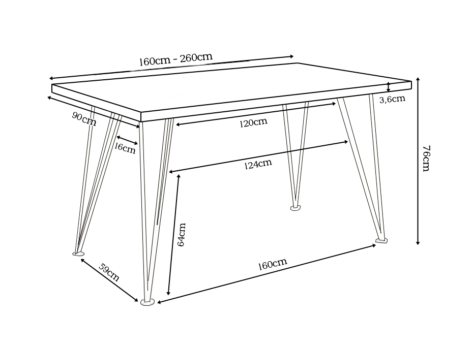 ROSE bord 160-260cm