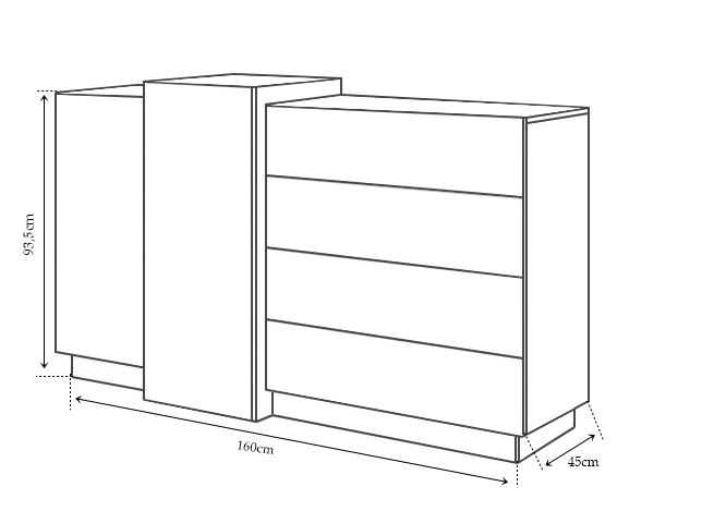 Byrå 2D4S grå med färgad. 3D