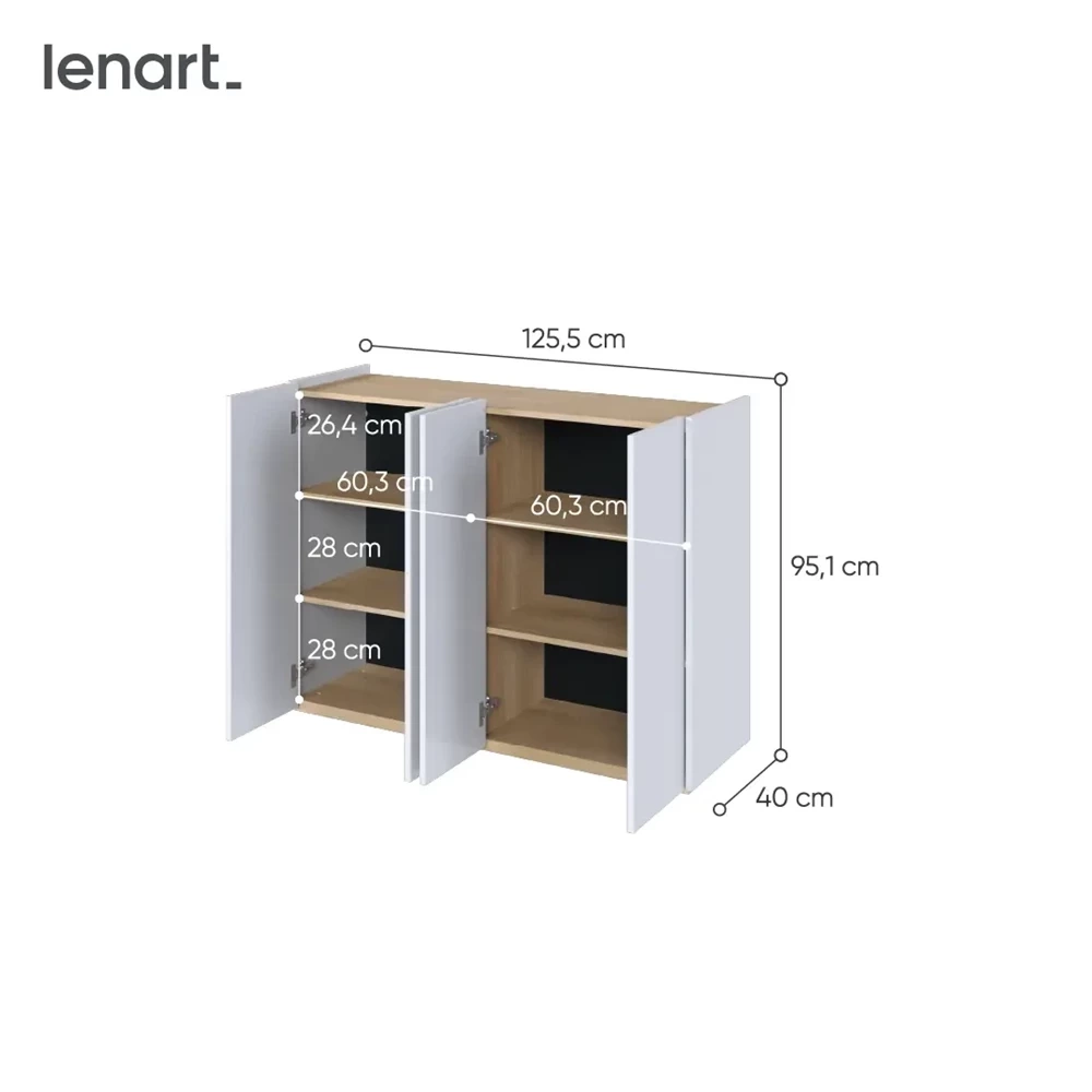 Modern byrå med LED-belysning vit blank/oek scandi EASY