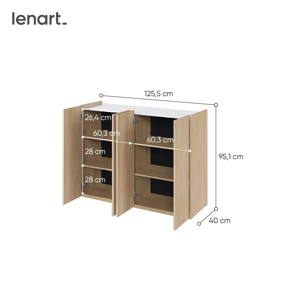 Modern byrå med LED-belysning ek scandi/vit högblank EASY