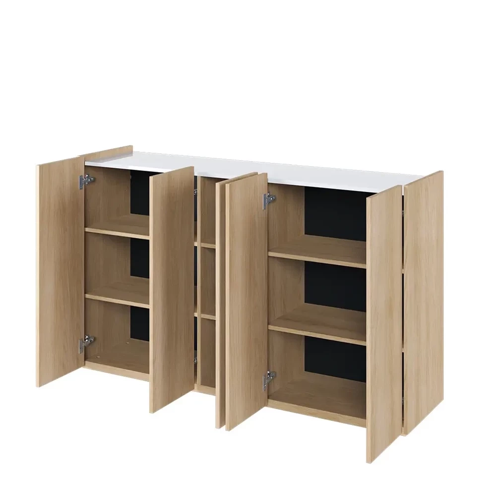 Stor byrå med LED-belysning ek scandi/vit högblank EASY