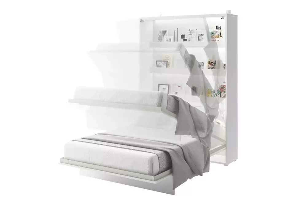 Sängskåp med bokhyllor 140x200 vit matt Bed Concept BC-01