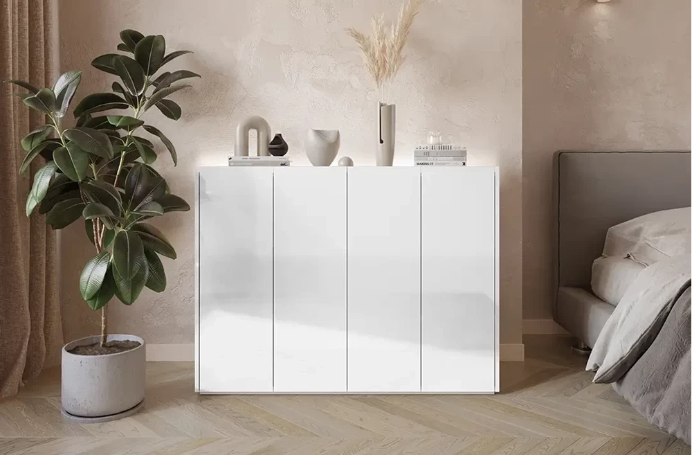 Modern byrå med LED-belysning vit blank/oek scandi EASY