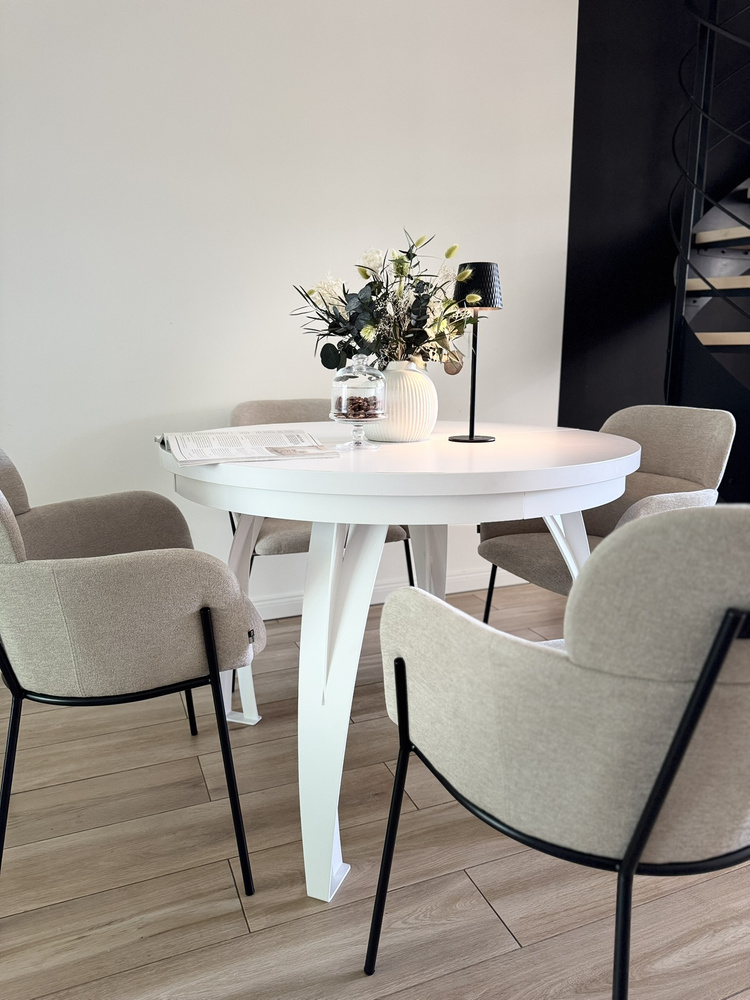 Vit, rund matbord 100-180 cm BUENO