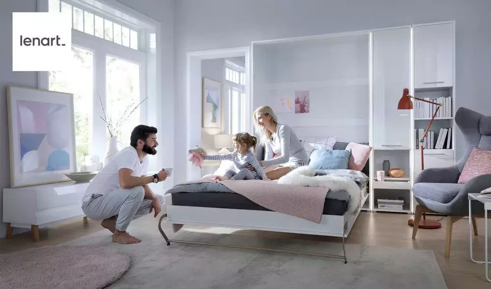 Sängskåp med bokhyllor 120x200 vit matt Bed Concept BC-02