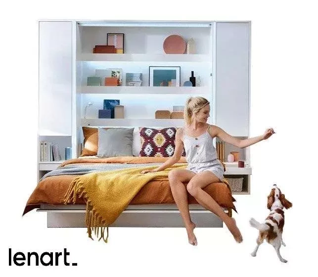 Sängskåp med bokhyllor 120x200 vit matt Bed Concept BC-02