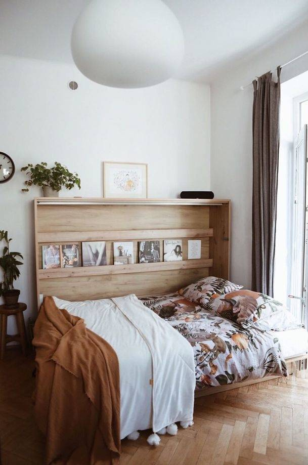 Sängskåp 140x200 med madrass led bokhyllor artisan ek Bed Concept BC-04