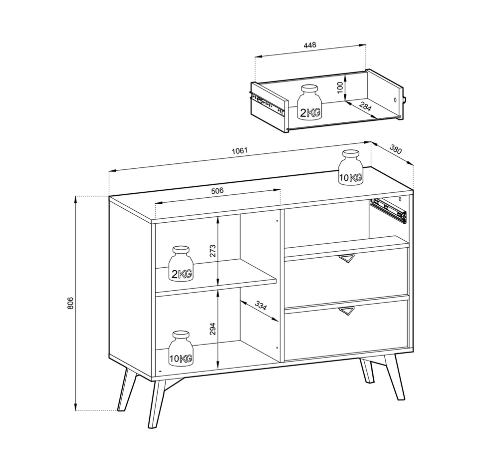 Liten beige byrå med lådor FOREST