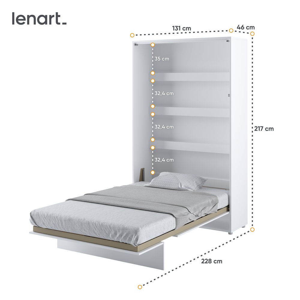 Sängskåp med bokhyllor 120x200 vit matt Bed Concept BC-02