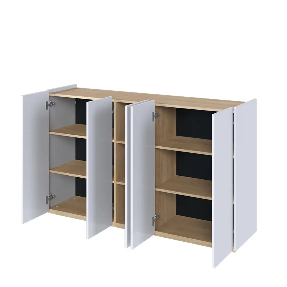 Stor byrå med LED-belysning vit blank/ek scandi EASY