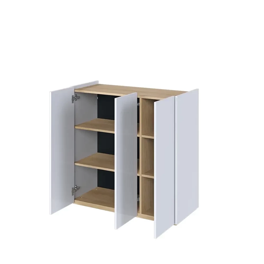 Liten byrå med LED-belysning vit blank/ek scandi EASY