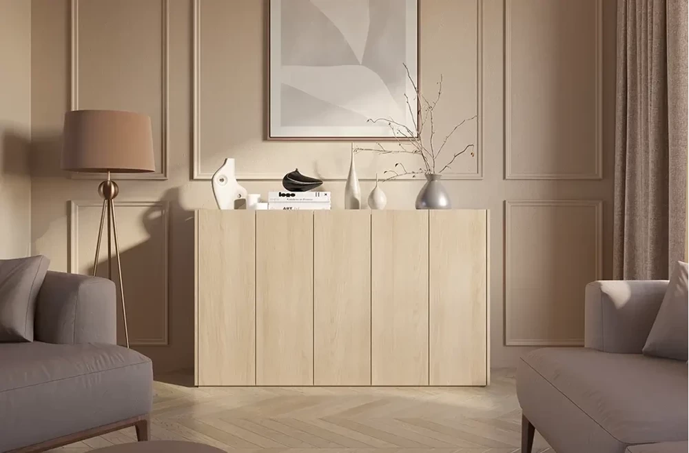 Stor byrå med LED-belysning ek scandi/vit högblank EASY