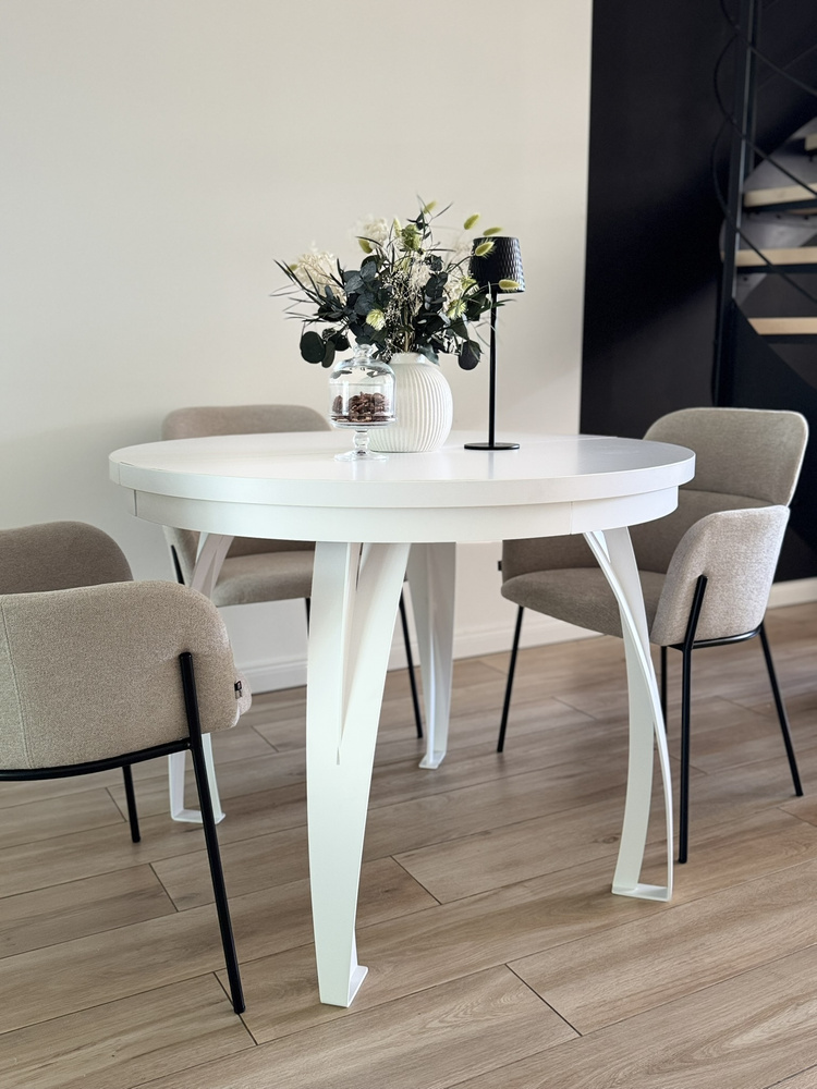 Vit, rund matbord 100-180 cm BUENO