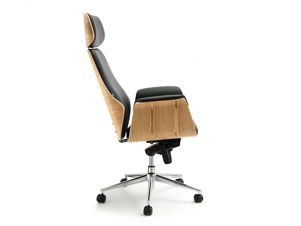 Kontorsfåtölj i svart/naturell ek med kromade ben LEONARD
