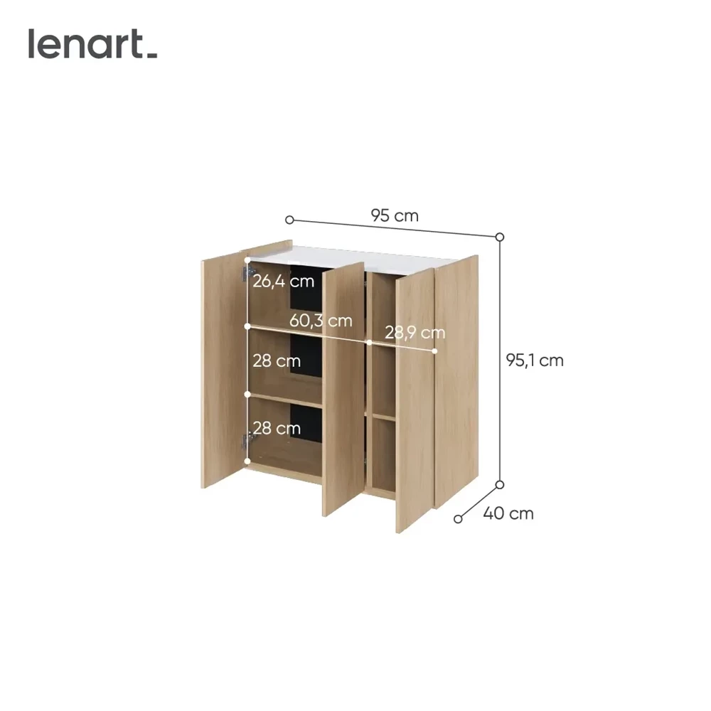 Liten byrå med LED-belysning ek scandi/vit högblank EASY