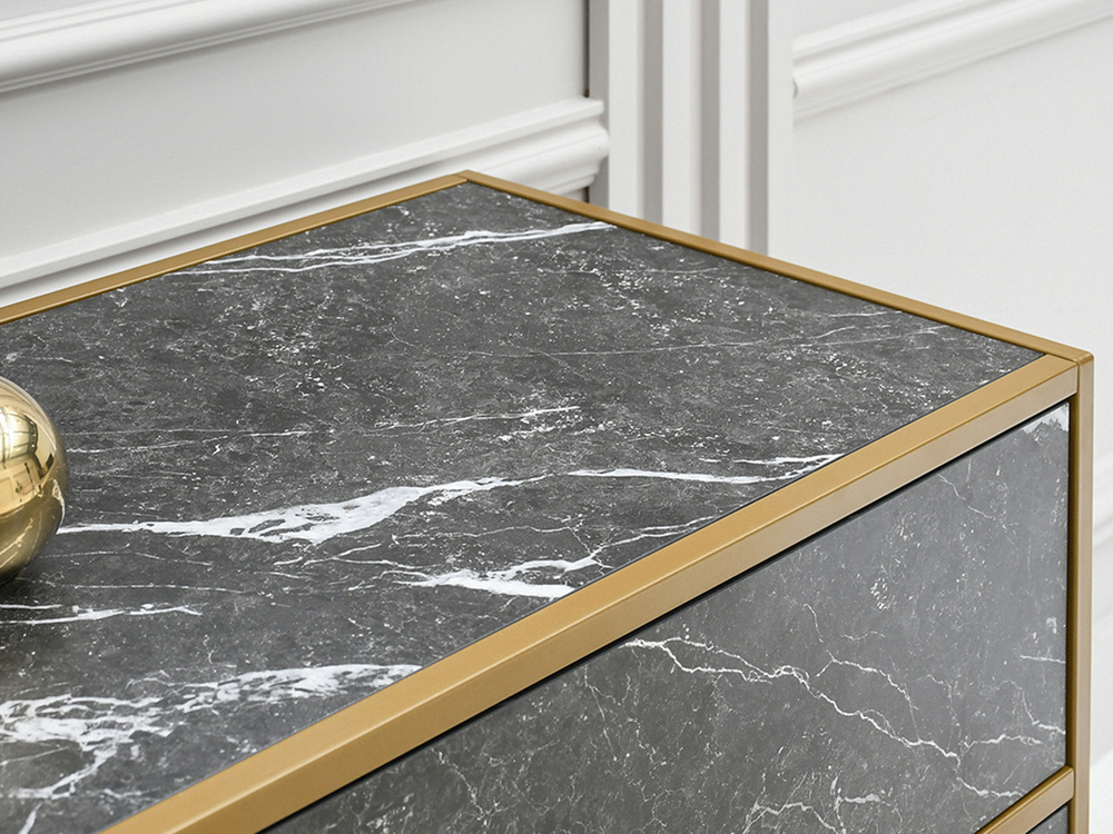 Byrå med lådor, svart marmor, guldram SAMOA B