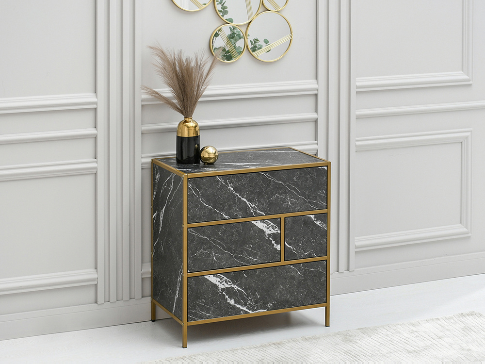 Byrå med lådor, svart marmor, guldram SAMOA B