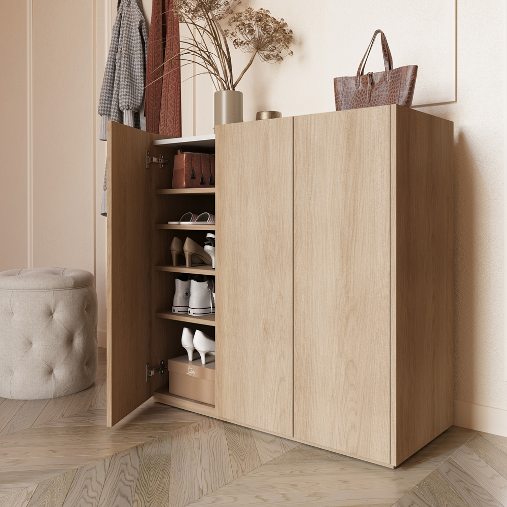 Liten byrå med LED-belysning ek scandi/vit högblank EASY