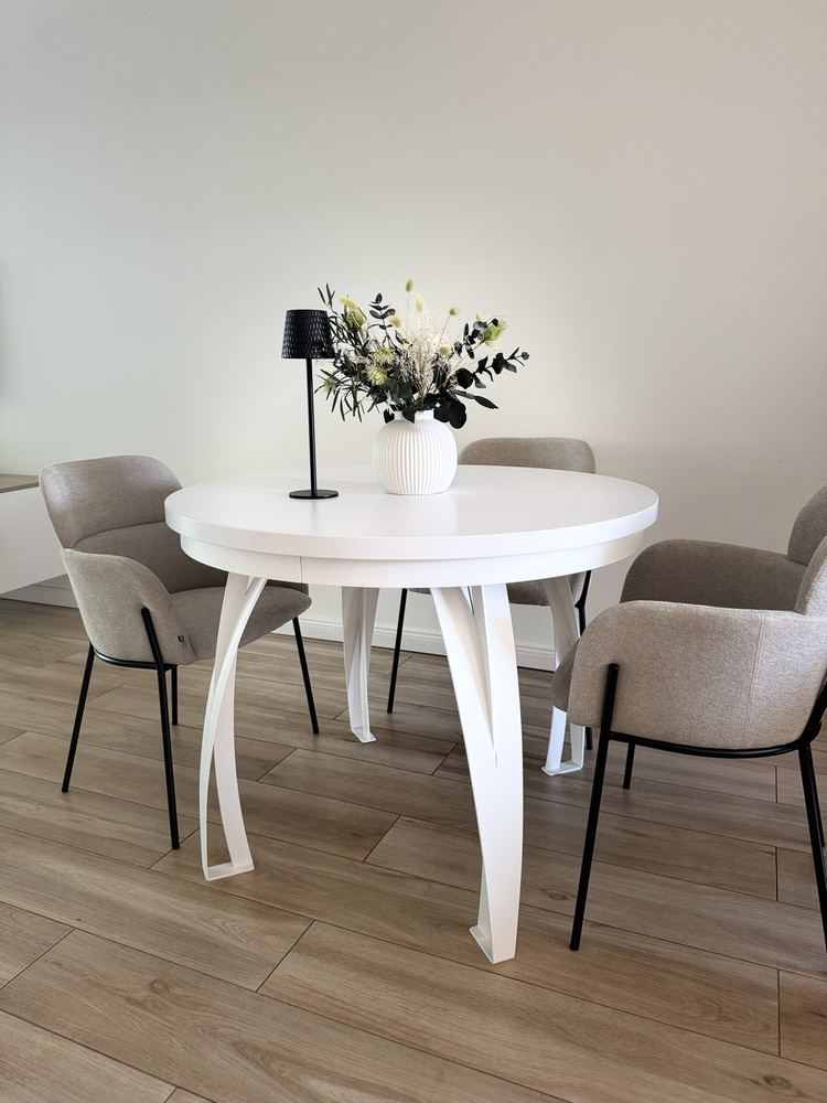 Vit, rund matbord 100-180 cm BUENO
