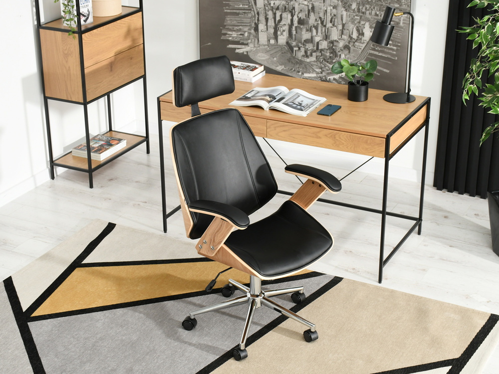 Kontorsfåtölj svart/ek kromade ben FRANK