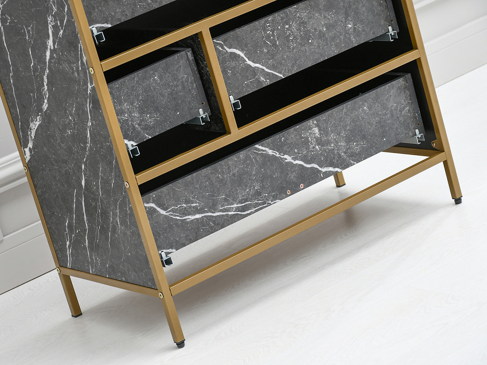 Byrå med lådor, svart marmor, guldram SAMOA B