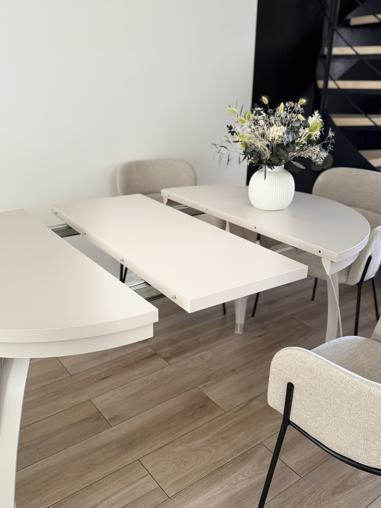 Vit, rund matbord 100-180 cm BUENO