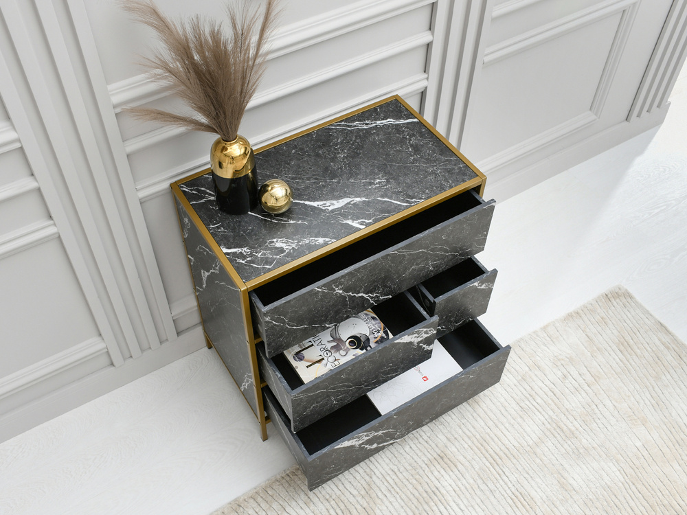 Byrå med lådor, svart marmor, guldram SAMOA B