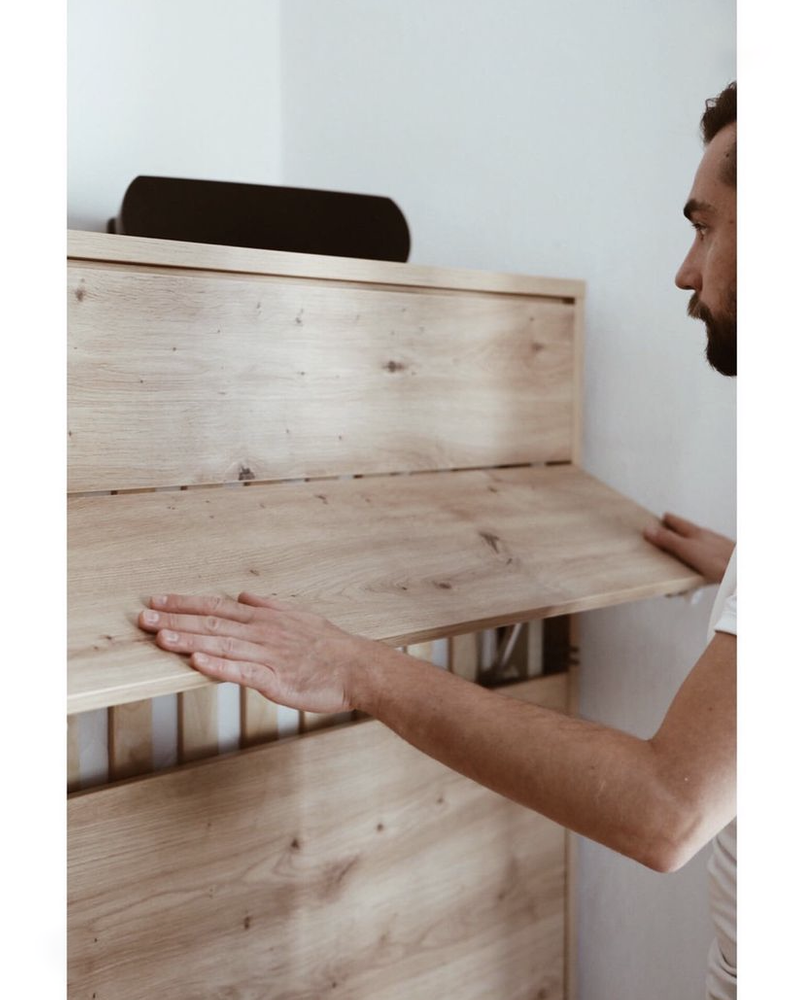 Sängskåp 140x200 med madrass led bokhyllor artisan ek Bed Concept BC-04