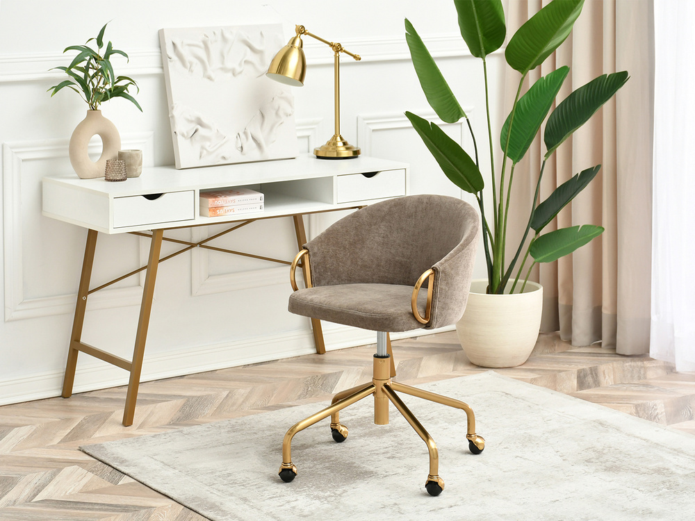 Kontorsfåtölj ljusbrun gyllene ben CLARA