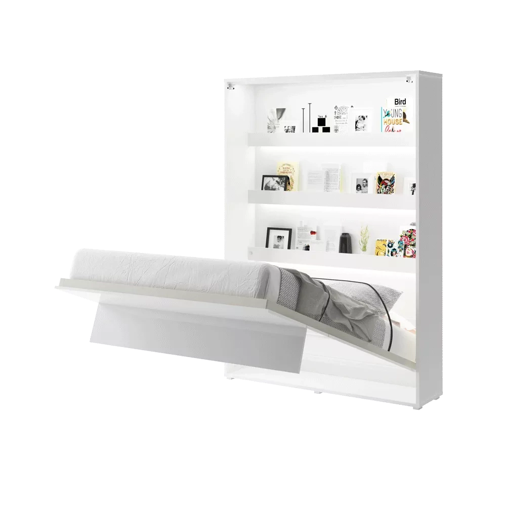 Sängskåp med bokhyllor 140x200 vit matt Bed Concept BC-01
