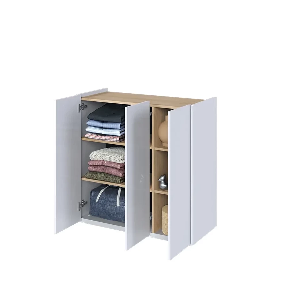 Liten byrå med LED-belysning vit blank/ek scandi EASY