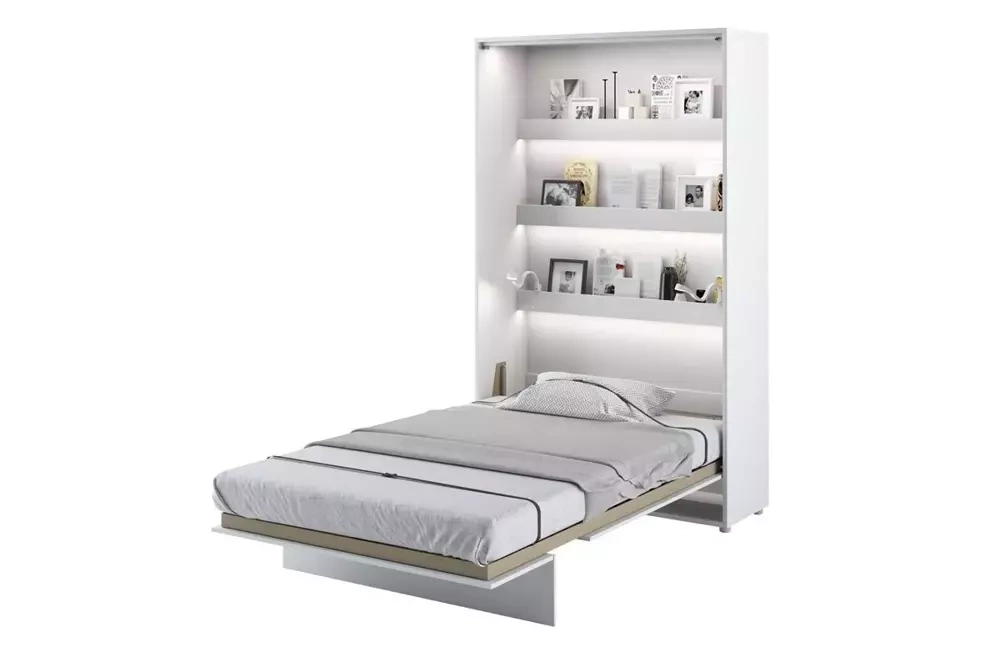 Sängskåp med bokhyllor 120x200 vit matt Bed Concept BC-02