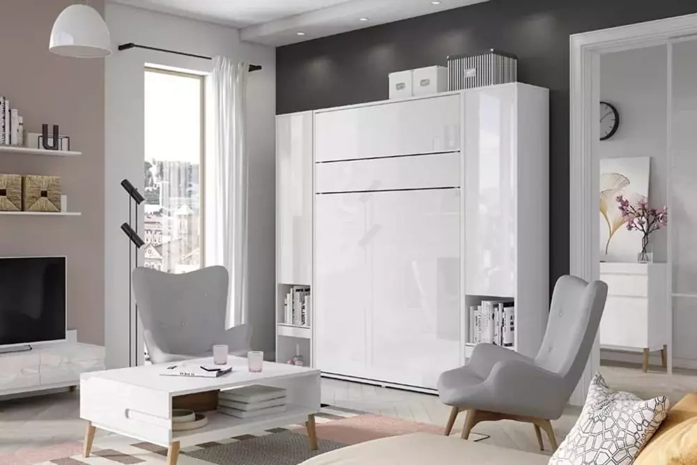 Sängskåp med bokhyllor 120x200 vit matt Bed Concept BC-02