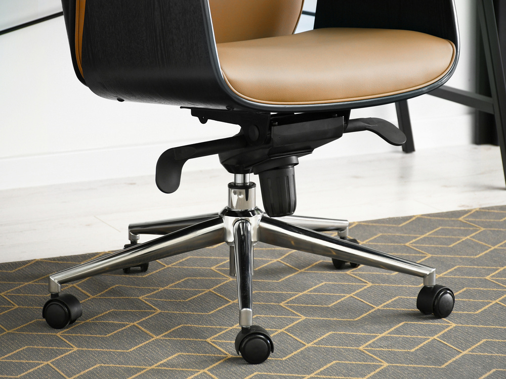 Kontorsfåtölj svart/karamell krom ben LEONARD