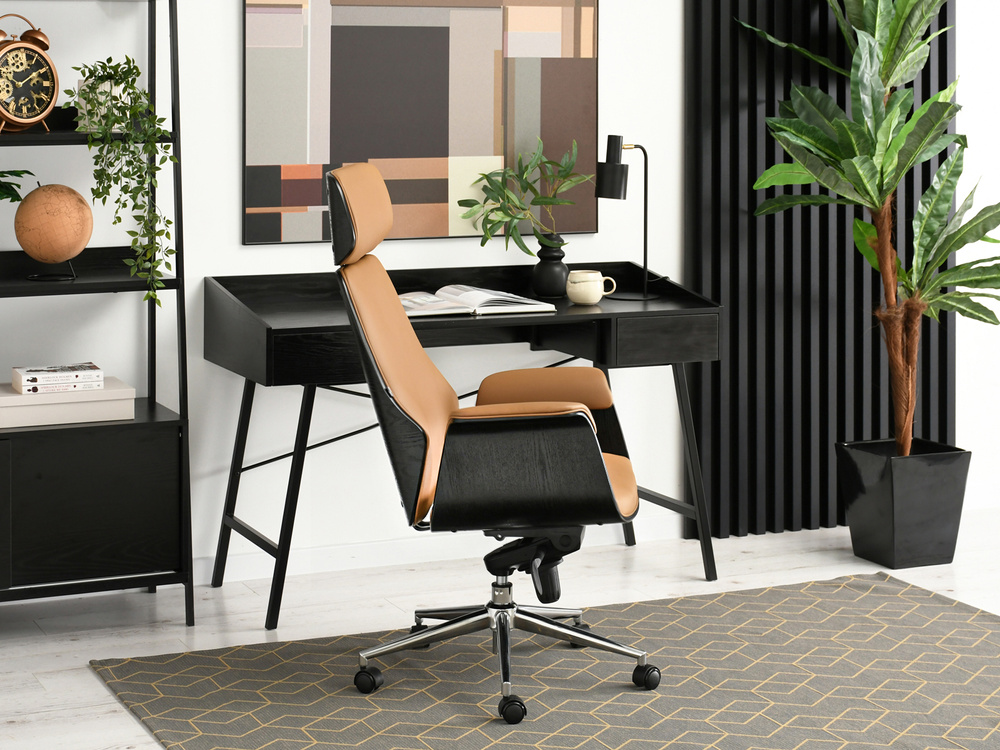 Kontorsfåtölj svart/karamell krom ben LEONARD