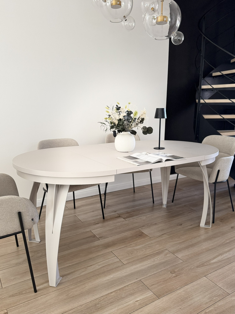 Vit, rund matbord 100-180 cm BUENO