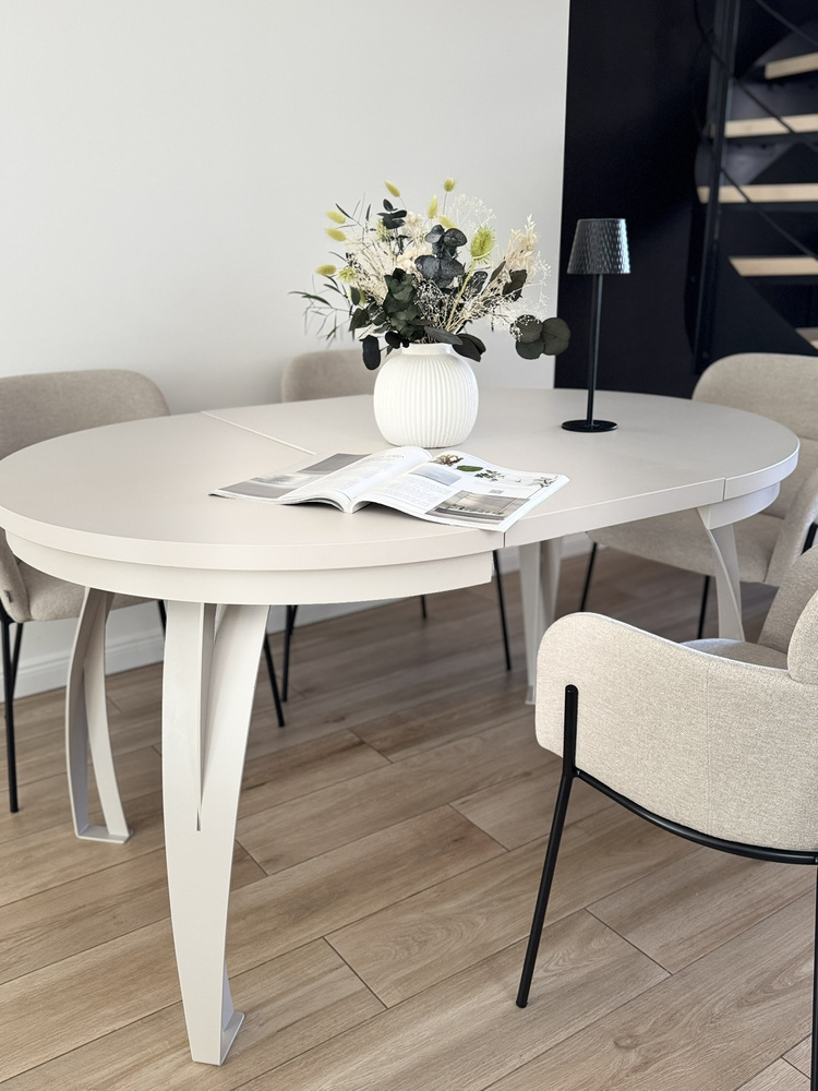 Vit, rund matbord 100-180 cm BUENO