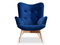 Fåtölj i velour marinblå ben i bok FLORI