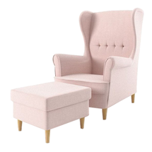 Öronlappsfåtölj med fotpall Wings ljusrosa