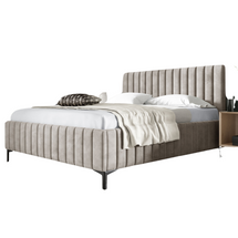 Grå säng 160x200 cm, sänggavel och förvaring för sängkläder Miletto