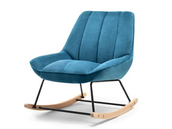 Fåtölj i turkos velour med ben i bok BERTA