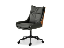 Kontorsfåtölj svart ben svart/valnöt LEON