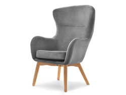 Velourfåtölj ben i grå bok LETA