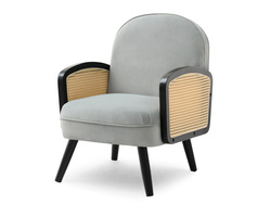 Velourfåtölj grå svarta ben WILSON