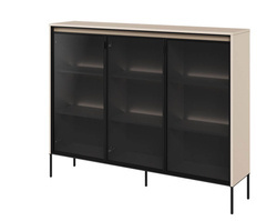 Beige vitrinskåp med glasfront och belysning TREND