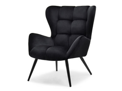 Velourfåtölj svart, svarta ben KIKORI