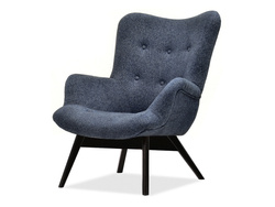Stoppad fåtölj marinblå/grå svarta ben FLORI