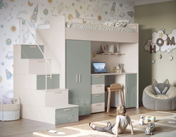 Våningssäng med skrivbord och garderob kashmir/mint EDEN 4